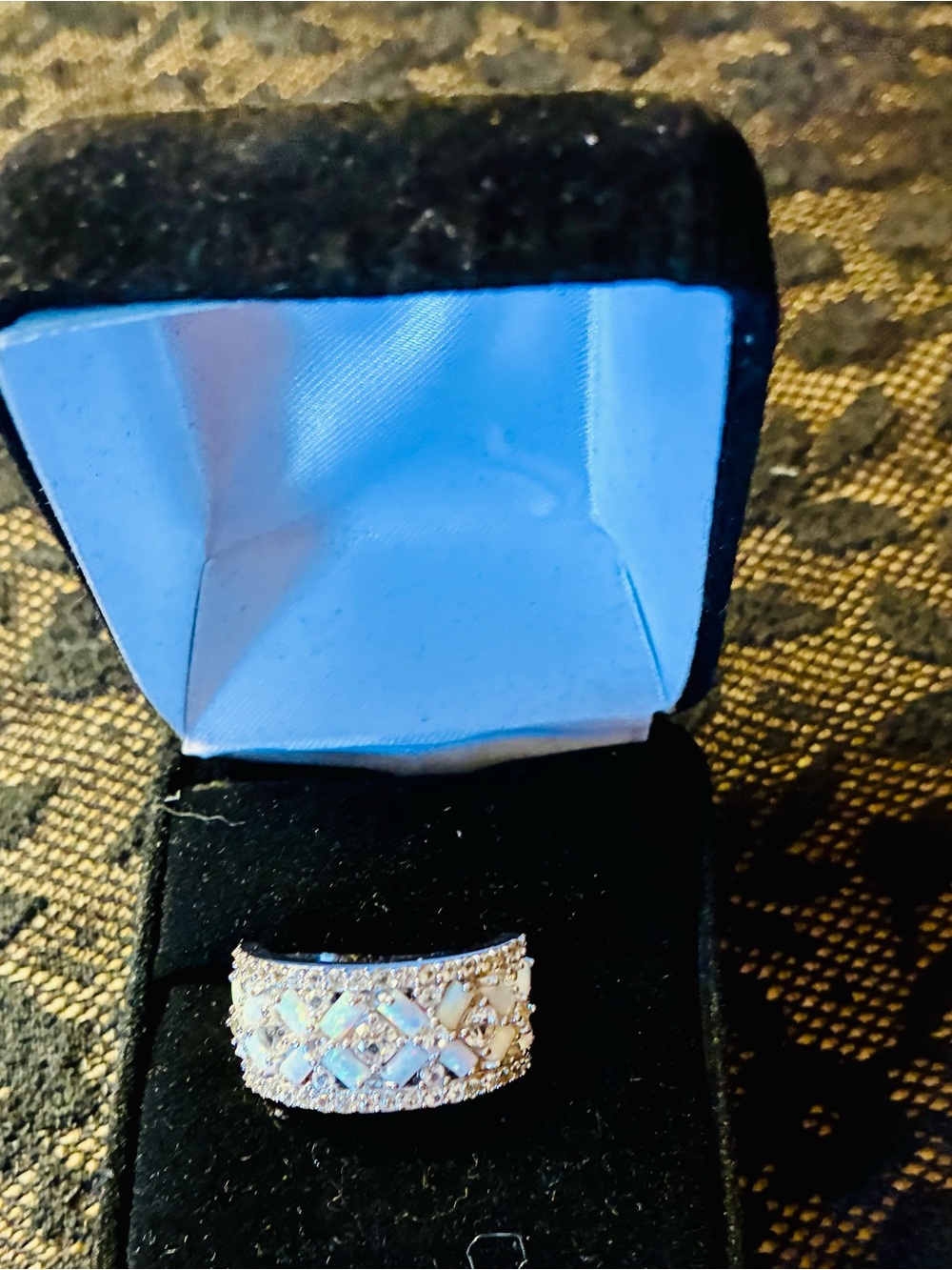 JTV White and Gold Lattice Pavé Fashion Ring